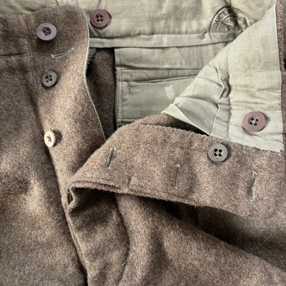 Vintage 50s French Wool Military Field Pants Trousers 32X27 Brown Cold Weather - Picture 2 of 9